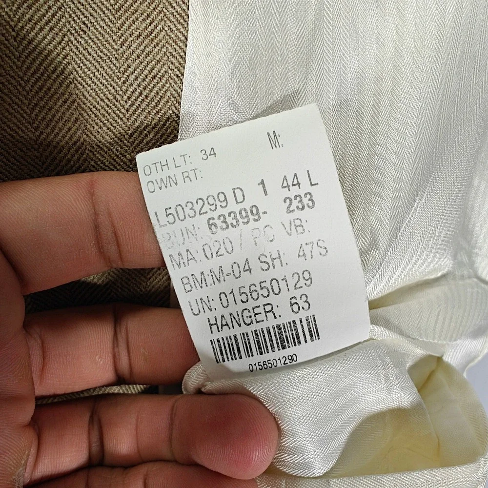 Kasper Men's Sport Coat Blazer‎ Two Button Beige Herringbone Silk Wool Size 44L